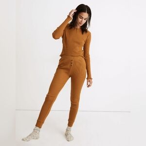 Madewell Ribbed Knit Slim Pajama Pants In antique gold